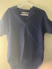 Soft Surroundings womens Sz XS Hi-Pointe Slub Linen Camp Shirt Navy Blue top