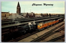 Cheyenne Wyoming Union Pacific Depot Gas Turbine Steam Engine Vintage Postcard