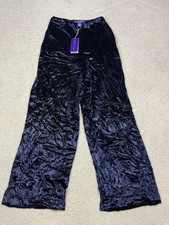 Ralph Lauren Purple Label Velvet Sequin Daria Pants Navy Wide Leg NWT