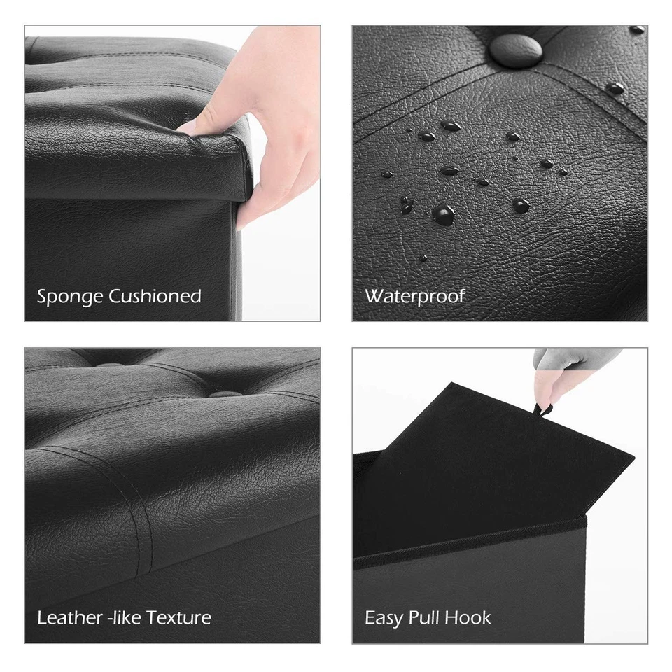 Folding Storage Ottoman Bench, Faux Leather Footrest Couch for Living Room, 3... - Image 3 of 4