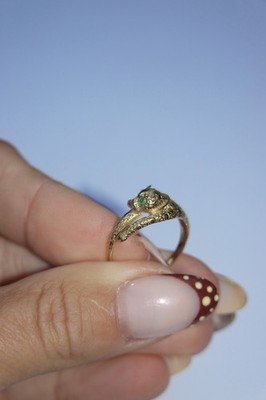 9 kt massiver Gelbgold Leopard Ring mit natürlichen Smaragd Augen Größe M 1/2
