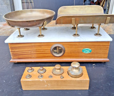 ANTICA BILANCIA 2 PIATTI  IN LEGNO, MARMO E OTTONE PRIMI 900 VEDI DESCR.