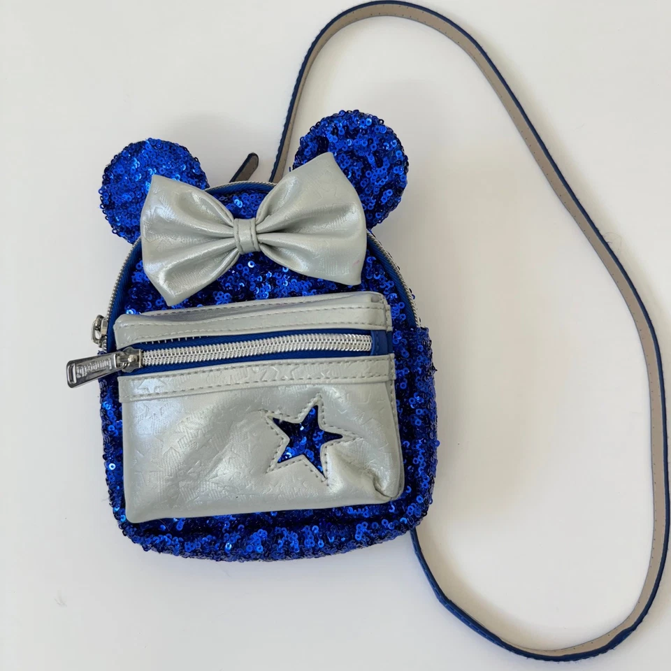 Disney Loungefly Minnie Mouse Lentejuelas Mini Mochila Muñequera Cinturón Bolso AZUL Foto 4 de 4