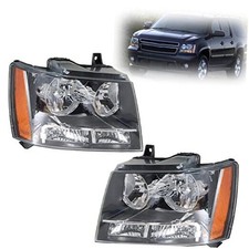 Halogen Headlight Assembly Headlights with Amber Corner Black Housing LH  RH