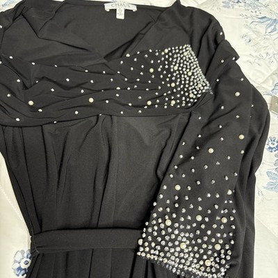 Chaus New York Gown Black With Pearl Stud Accents Large Maxi New With Tags
