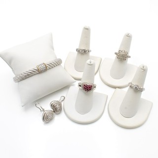 Judith Ripka Sterling CZ Pave Heart Station Cuff Earrings Ring Lot of 6 #S5944 3
