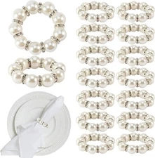 Pearl Napkin Rings Set of 30, Round Buckles Rhinestone As Picture Show 