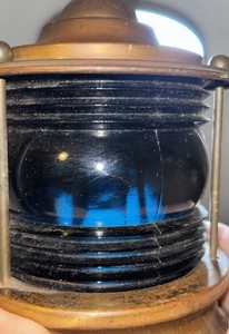 Vintage Ship/Boat Blue Glass Globe/Shade Lantern Lamp-Nautical