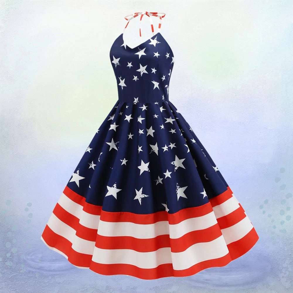 VETEMENTS Abito vintage Independence Day gonna stampata a righe stella moda donna vestito (
