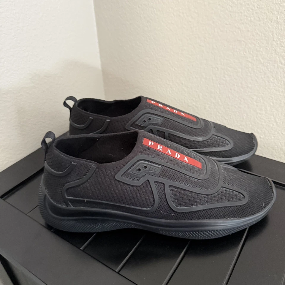 Prada Americad Cup Tech Slip-On Sneakers Grey Size 39 Italy Rare All Black  - Image 4 of 4