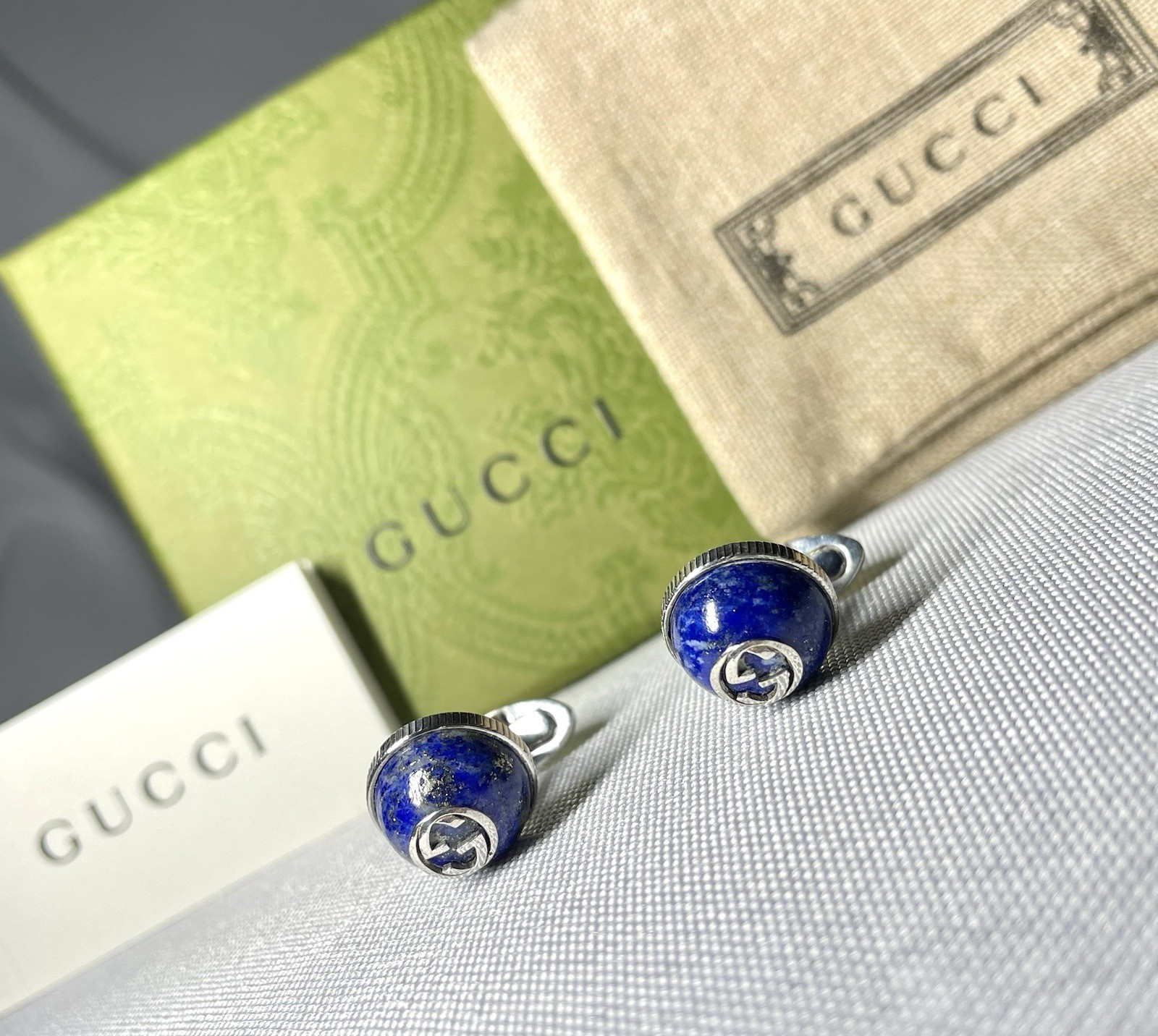 Auth Gucci Cufflinks interlocking DoubleG Logo la… - image 1