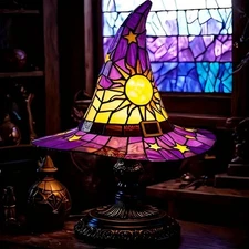 Witch Hat Lamp/Handcrafted Stained Glass/Gothic Wizard Hat/Indoor Decor/Light