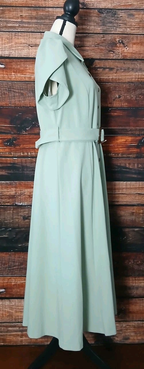 Calvin Klein Midi Dress 12 Tulip Sleeve Belted Mint Green Button Front Retro NWT thumbnail 8