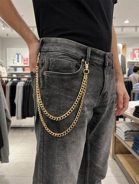 Men Gold Metal Wallet Chain Jeans Punk Rocker Double Strand