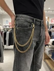 Men Gold Metal Wallet Chain Jeans Punk Rocker Double Strand Keychain Heavy Duty