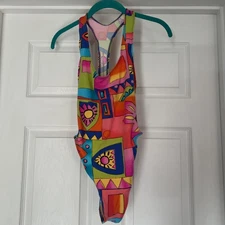 Vintage Neon Gilda Marx Flexatard Abstract Leotard Small 1980’s Costume