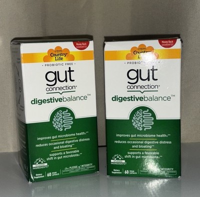 2 Bottles COUNTRY LIFE Gut Connection  Digestive Balance  60 Vegan Capsules
