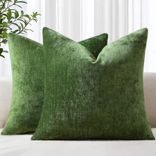 Decoruhome Chenille Moss Green Fall Throw Pillow Covers 18X18 Inch Set of 2, Dec
