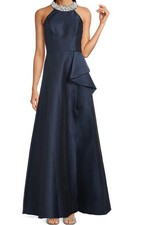 Adrianna Papell Midnight Blue Mikado Cascade Gown Long MaxiDress size 8 c268