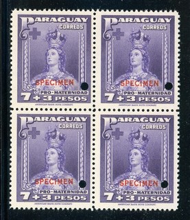 PARAGUAY MNH Specialized ABNCo SPECIMEN: Scott #B7 7P 3P Block of 4 $$$