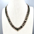 Vintage Emerald Green Rhinestone Necklace Marquis Crystal Silver Tone Art Deco