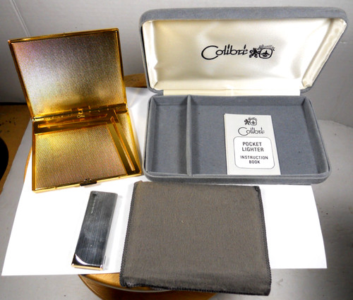 vintage Colibri cigarette case & pocket lighter set metallic retro  tobacciana