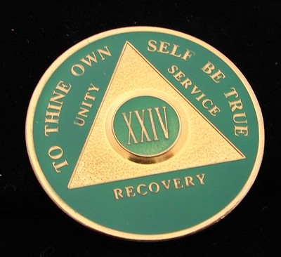 Green Alcoholics Anonymous 24 Year AA Medallion Coin Token Chip ...