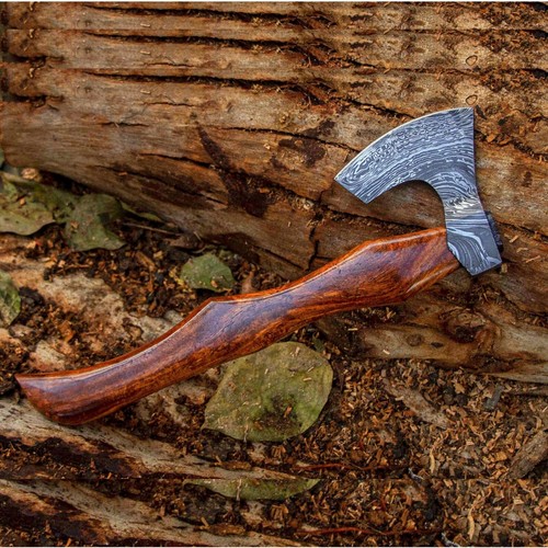 CUSTOM HAND FORGED DAMASCUS STEEL VIKING BEARDED CAMPING HATCHET TOMAHAWK AXE - Picture 5 of 6
