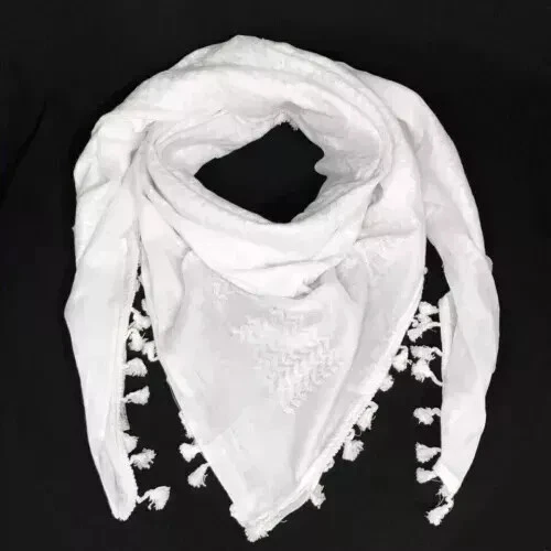 Arab Scarf Kufiya Arafat Cotton Stylish&Elegant Look All White Made In Palestine