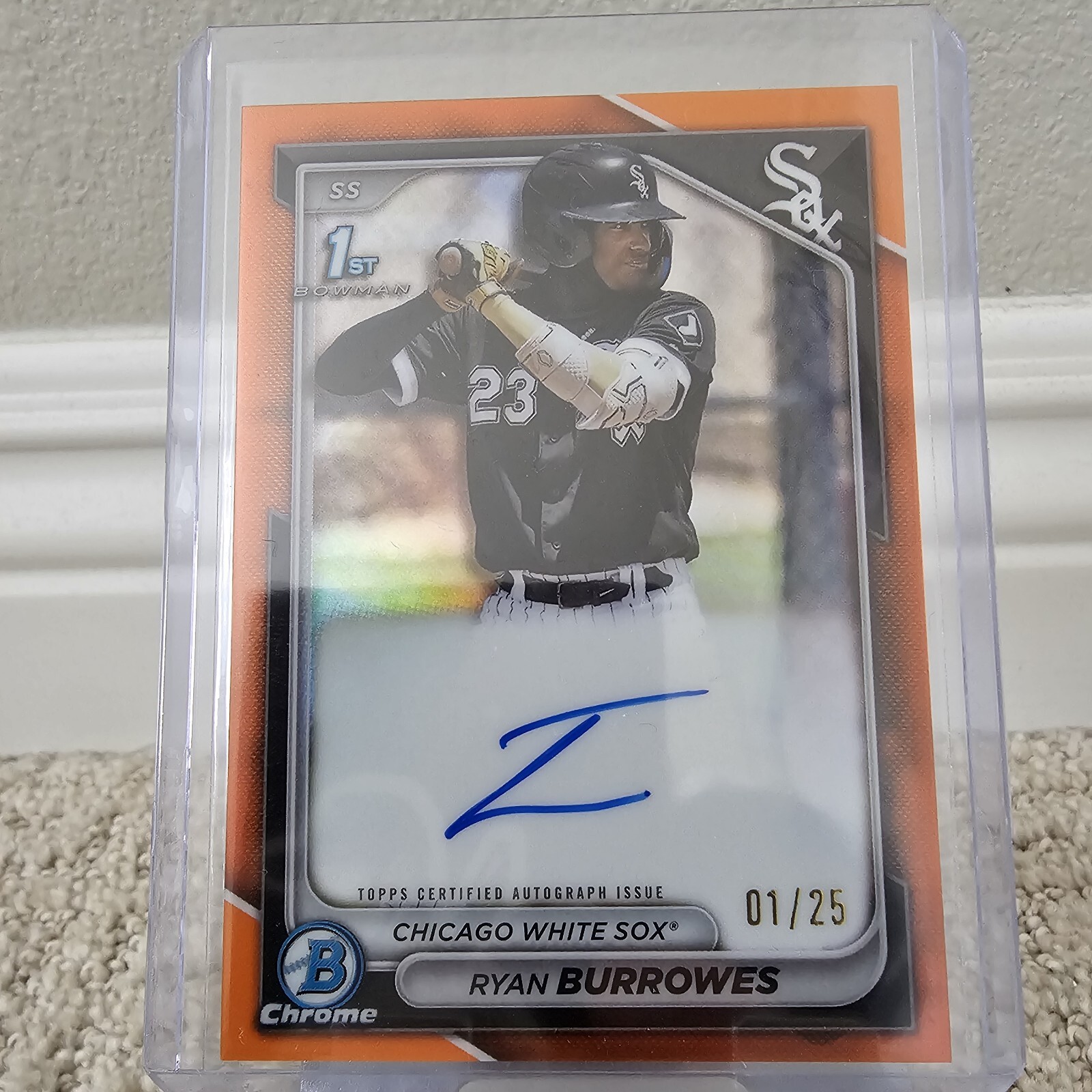 2024 RYAN BURROWES 1st Bowman Chrome Orange Refractor Auto 01 /25 Bookend