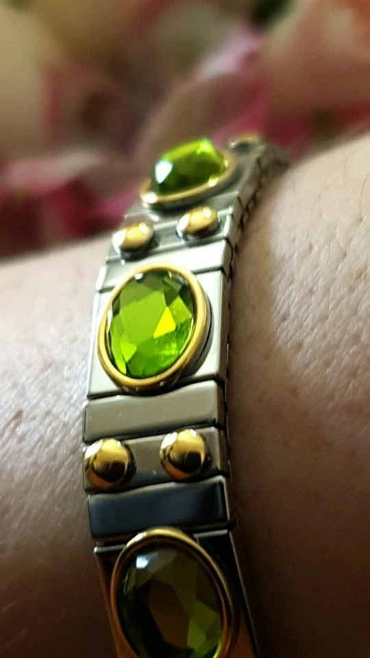 Silver Peridot Gemstone Bracelet Adjustable Bangle Gold 24k Hnmde Jewelry 2.5ct  - Image 4 of 4