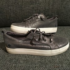 Sperry Top Sider Crest Vibe Gray Shimmer Leather Sneakers Shoes Women's Sz 3M