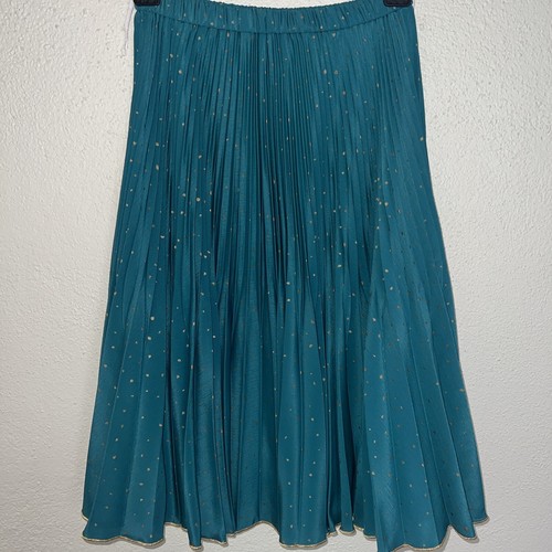 Vintage Jeanne Marc knife pleat Green skirt gold dots sz M - Afbeelding 6 van 13
