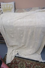 Beautiful Antique Handmade Crochet Lace Tablecloth Coverlet 96" x 70" ECRU