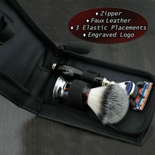 TRAVEL SHAVING KIT with 5 Edge Shaving Razor, Shaving Brush & Leather Case Gift