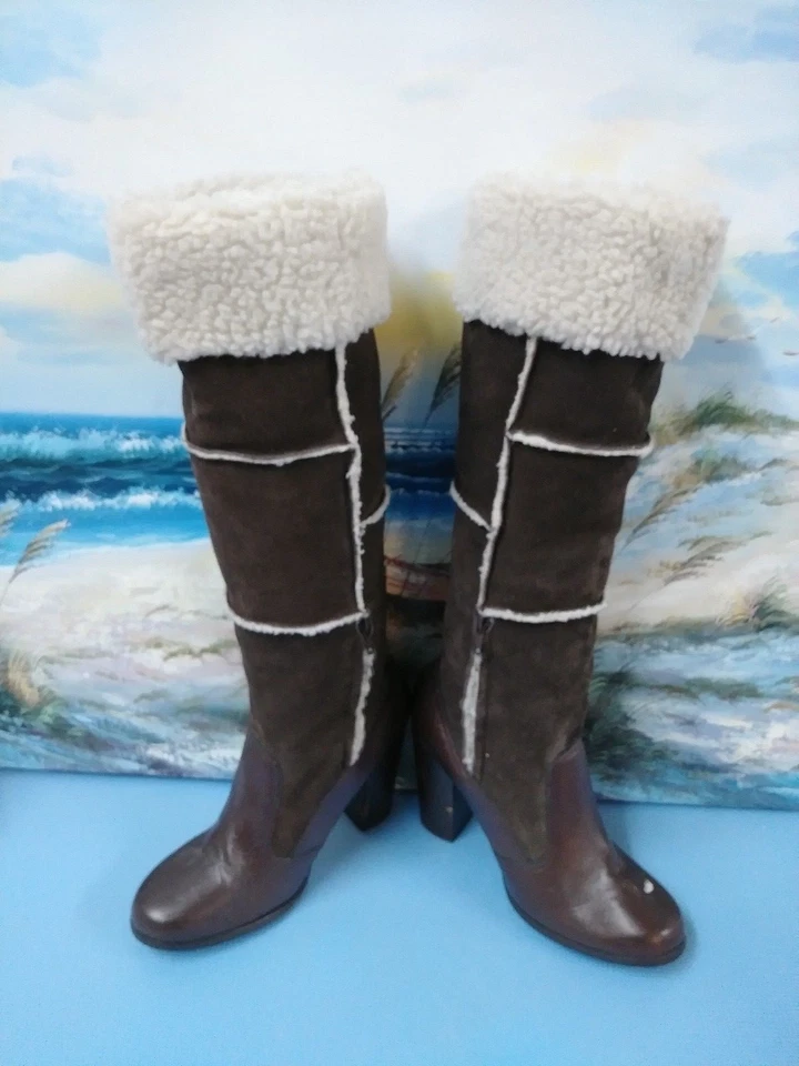 Colin Stuart Mujer Marrón Cuero Parte Superior Media Pantorrilla Botas Talla 8 B Puño Piel Sintética Foto 4 de 4