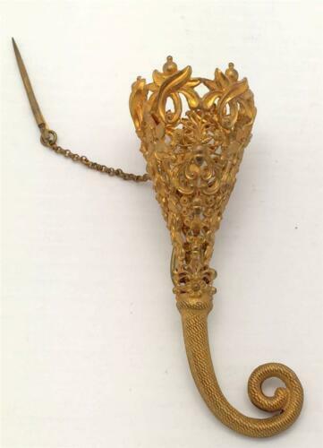 19th C. FRENCH PIERCED GILT CORNUCOPIA SHAPED TUSSIE MUSSIE POSEY HOLDER - Picture 1 of 7