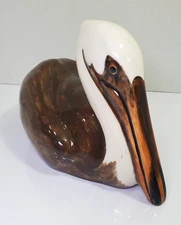 Townsend Signed Brown And Beige Hand Painted Ceramic Pelican Beach Bird 8"x 5"