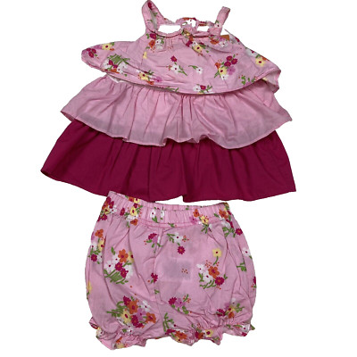 Penelope Mack Top & Short 2pc Set Girl Baby 6-9 Months Pink Floral Layered