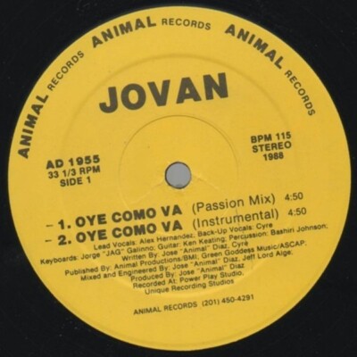 Jovan Oye Como Va Vinyl Single 12inch NEAR MINT Animal Records