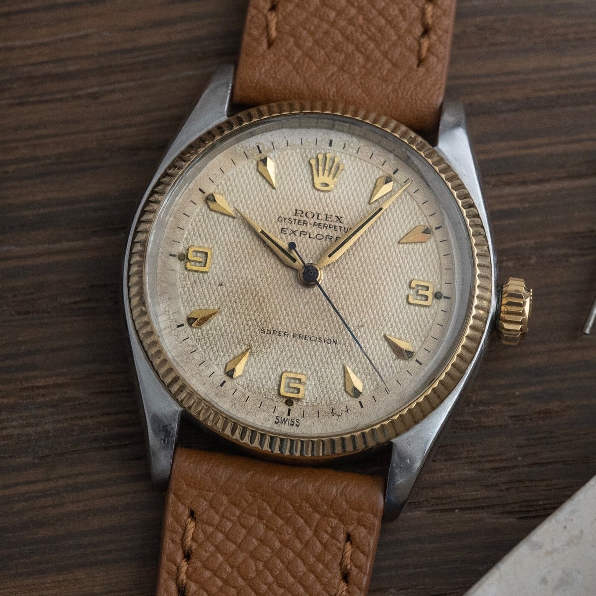 Rolex 5501 Two Tone Gold + Stainless - Tropical Patina Honey Comb