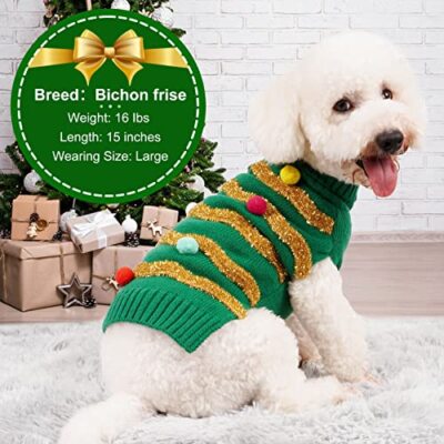Dog Sweater Dog Christmas Sweaters Turtleneck Glitter Holiday Dog