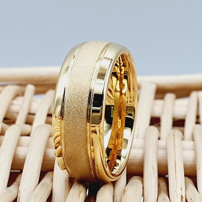 Sandstone Inlay Wedding Ring Men's Gift Ring Yellow Gold Tungsten Wedding Band 
