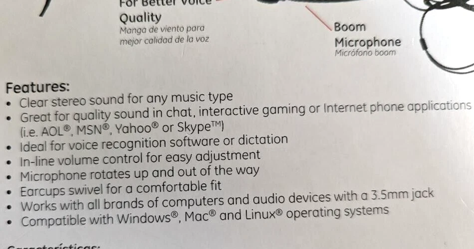 Auriculares estéreo GE para PC con micrófono Boom 98960 Foto 4 de 4