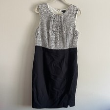 Talbots Women SZ 14 Black/Ivory Polka Dot Top Sleeveless Blouson Sheath Dress