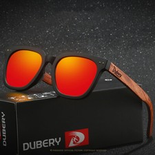 DUBERY Wood Polarized Square Sunglasses Men Women Wooden Temple Outdoor Glasses