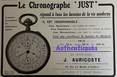 Auricoste Horloge Marine Ancienne PUBLICITE CHRONOGRAPHE