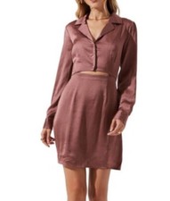 ASTR Satin Cut Out Shirt Dress