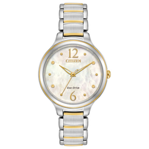 Citizen Eco-Drive Silhouette Mother of Pearl Dial Watch EM0554-58N New No Tags - Photo 1 sur 7
