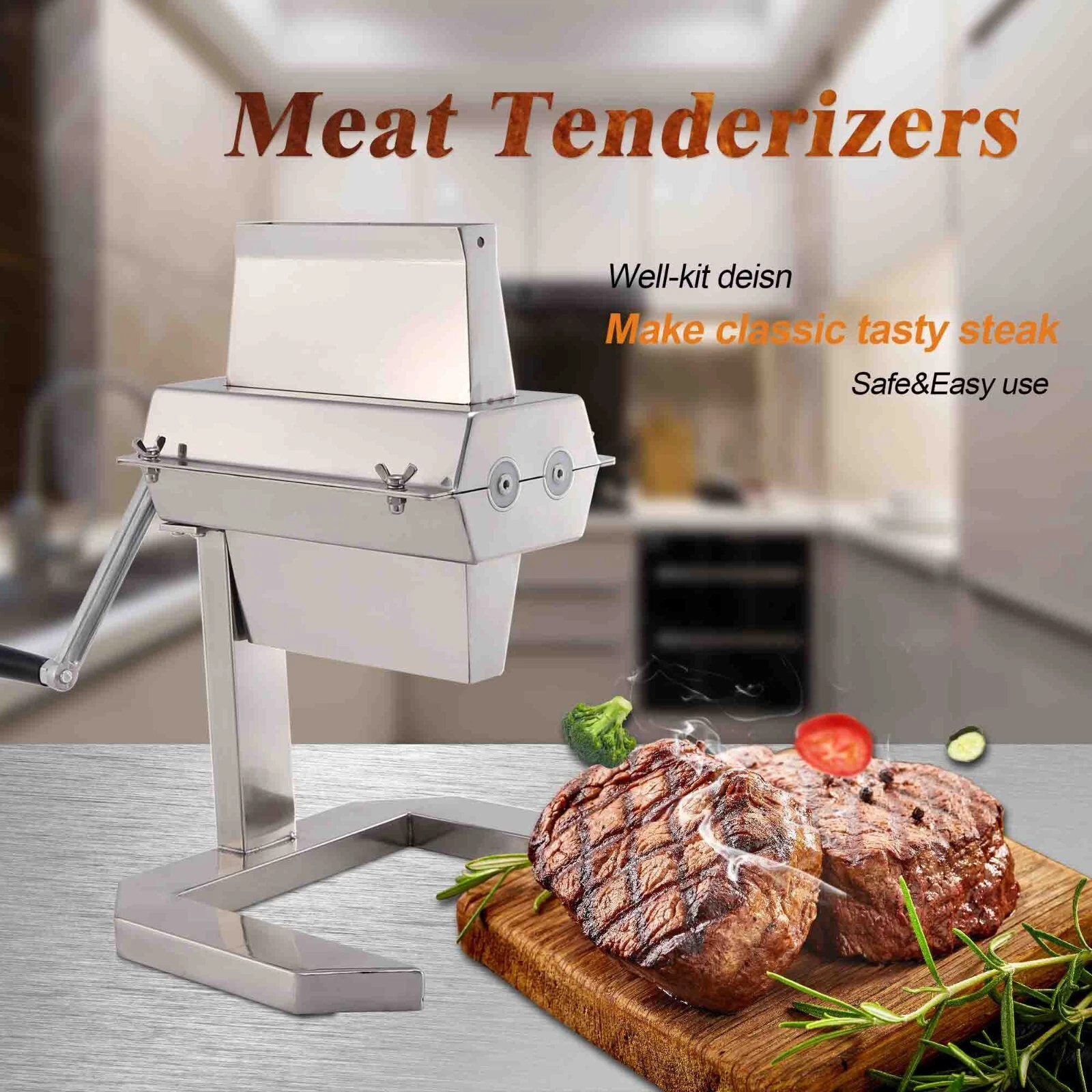Hakka Commercial Meat Tenderizer Manual 5 Inch Stainless Steel with 15 Knives